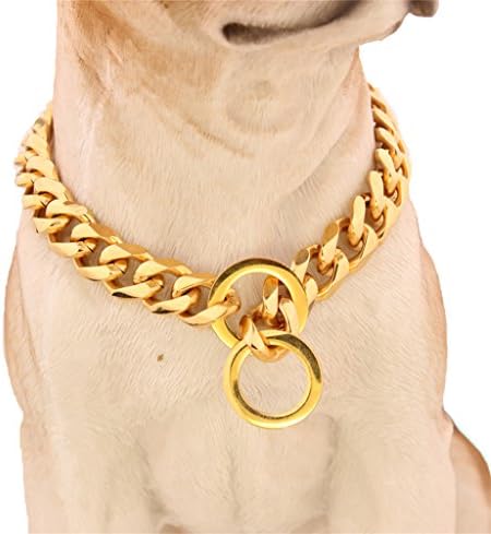 Strong Stainless Steel Curb Cuban Chain Metal Choke Collar Dog Training Collars Necklace Pet Neck Rope 22 inches (17mm Wide)