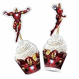 'Irn Man Cupcake Wrapper – Theme Birthday Party Supplies – Cartoon Inspired Cupcake Decoration Wraps for Birthday, Baby Shower, School Events, and Themed Parties'