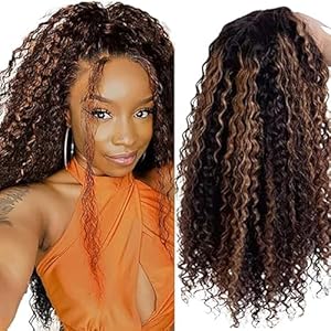 AiPliantfis Curly Wave Human Hair Wig Brown Real Hair 4X1 Lace Glueless Wig Wear and Go P430 Highlight Pre Plucked 150% Density Unprocessed Brazilian Virgin Hair 18 Inch