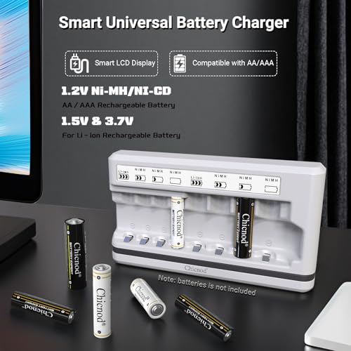 Chicnod RM9 Aa/Aaa Battery Charger-Rechargeable Batteries Charger,1.5V/ 1.2V 8 Bay Battery Charger-Aa/Aaa Lithium Nimh Ni-Cd Rechargeable Battery Charger Individual Slot Battery Lcd Display White thumb #2