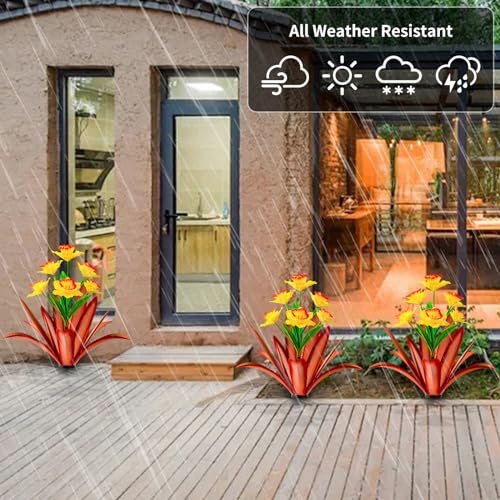 Image of TOMBABY Huge Metal Agave Plants Outdoor Decoration Outdoor Garden Decorated with Flowers Mexican Yard Art Plant Garden Gift(Yellow 1 Pack)
