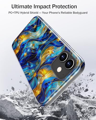 Image of Goodon for iPhone 12 Mini Case Cute - Wireless Charging Compatible - Dual-Layer Hard Shell + Silicone Cover - Protective Phone Case with Trendy Designs for Women - Abstract Bule Gold Water