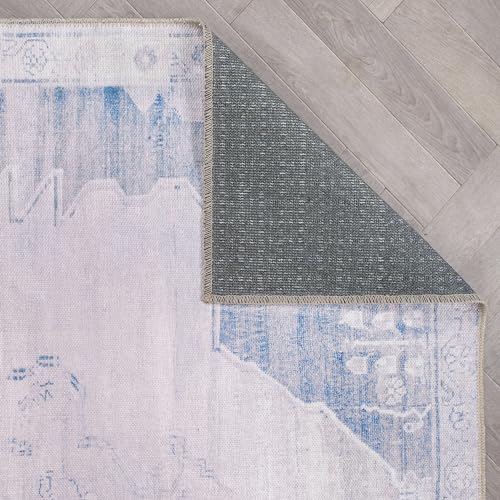 Rugshop Vintage Medallion Machine Washable Non Slip Area Rug Ideal for Living Room, Bedroom,Kitchen,Entryway,Dining Room,Office 5' x 7' Blue/Cream