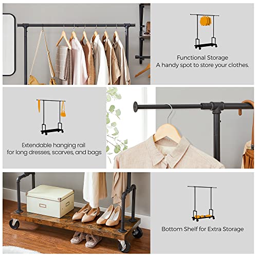 Vasagle Rolling Clothes Rack, Garment Rack For Hanging Clothes With Wheels, Hanging Rail And Shelf, Heavy-Duty, Industrial Pipe Design, Rustic Brown And Black Urgr110B01 #TOP4