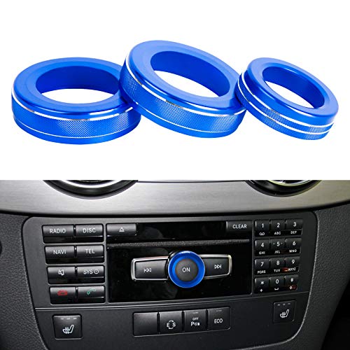 3 Pack Audio Volume Knob Switch Button Cover Ring for Mercedes-Benz A-Class B-Class E-Class GLK GLA CLA GLE ML GL Car Accessories Decoration Aluminum Alloy Volume Adjustment Knob Button Ring (Blue)