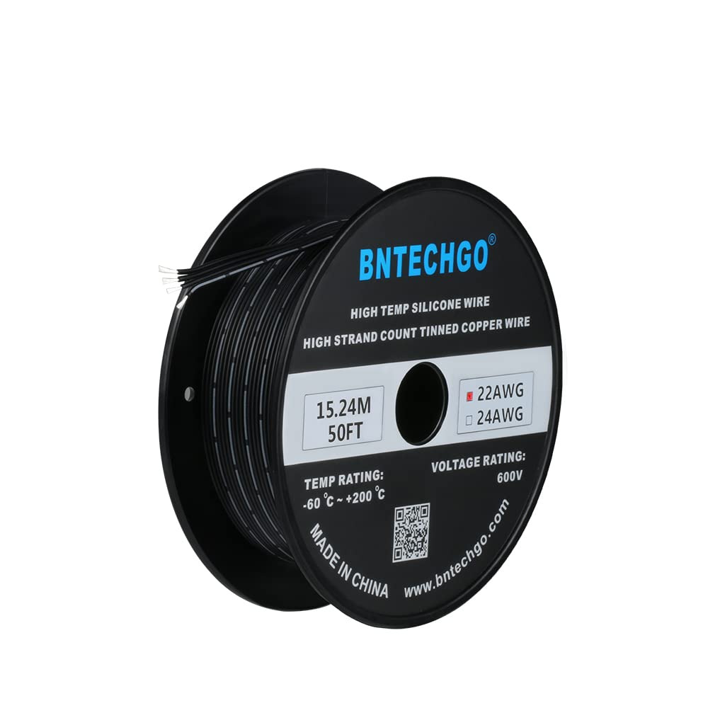 BNTECHGO 22 Gauge Silicone Ribbon Cable Flexible 4P Black 50 ft Flat Cable 22 AWG Stranded Tinned Copper Wire-image-43
