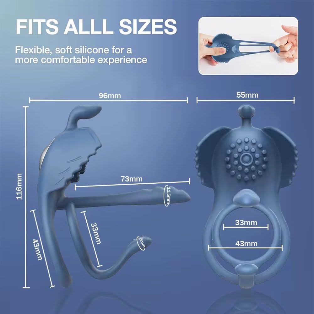 Mr. James Concepts – Wearable Anello vibrante doppio – 10 modalità Prostate & Clitoral Stimulator, impermeabile, silicone morbido, ricaricabile USBe, Fits All, coppie Pleasure Toy