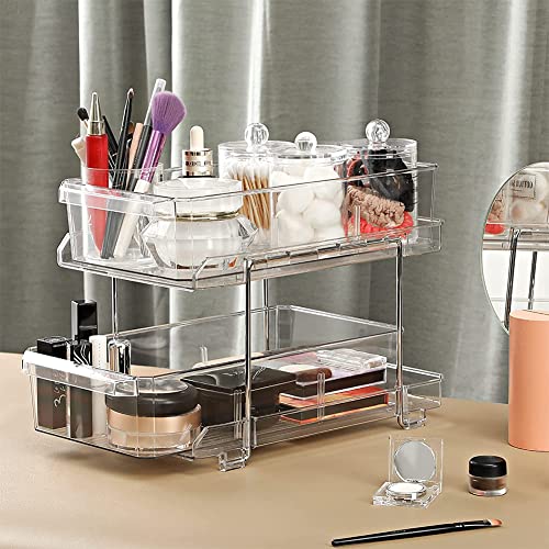 OnDisplay Organizador Acrílico de 2 Niveles para Cosméticos/Baño/Despensa/Refrigerador con Divisiones - Bandeja Organizadora para Encimera de Baño, Bajo Fregadero, Interior de Armario, Cocina miniatura 2