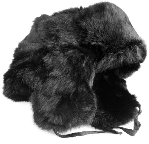Rabbit Fur Ushanka Winter hat Black-55 with Soviet Army Soldier Insignia
