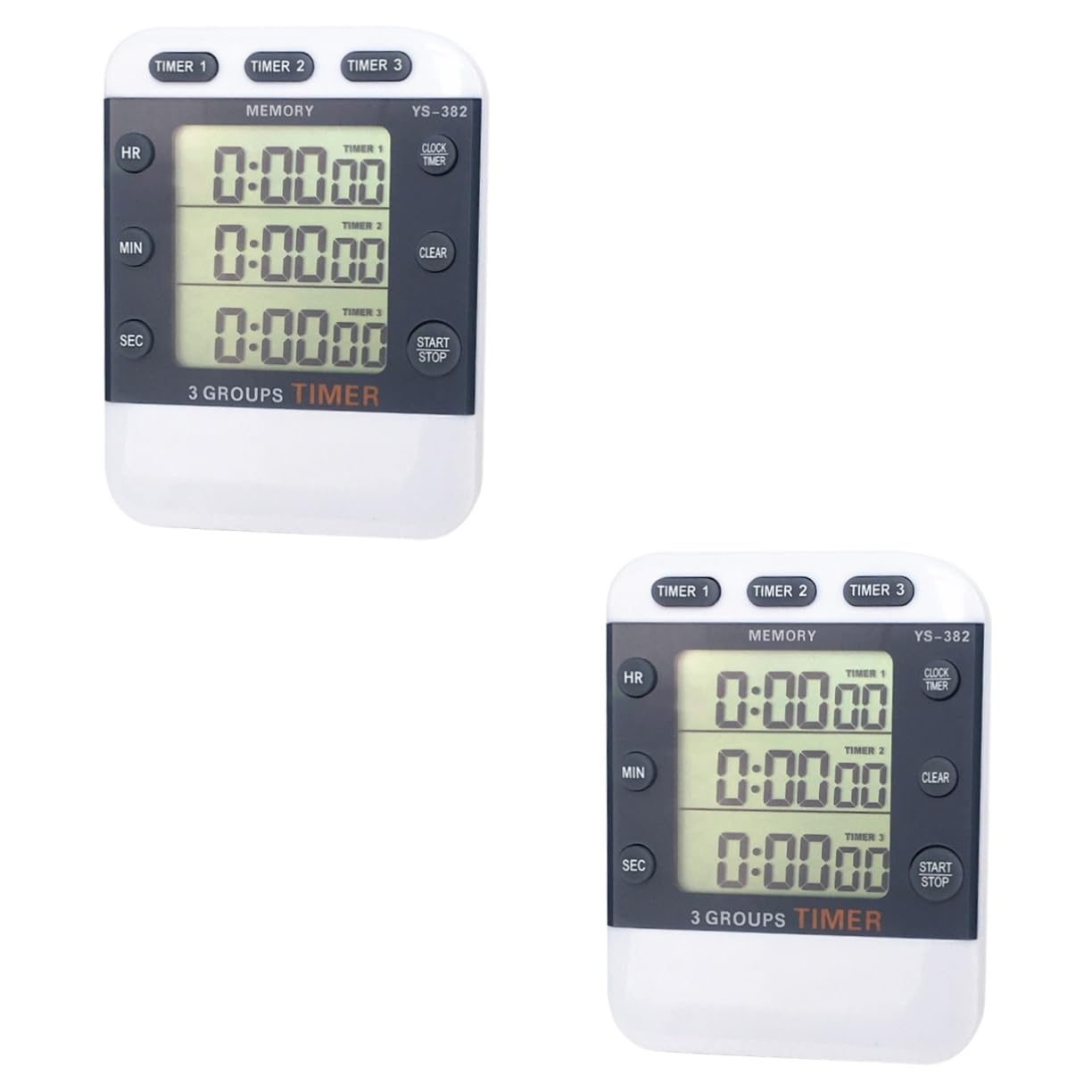 POPETPOP 2 Pièces 3 chronomètre Sportif Arbitre horloges numériques minuterie numérique de Bureau minuteur pointeuse horaire Chronomètre à Affichage 3 Lignes Compte à rebours Ménage Rappel