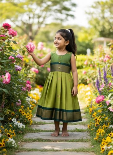 Image of Girls South Indian Traditional pattu Pavadai Tapeta Frock | South Indian Pattu Pavadai Ethnic Wear for Girl | Weddings & Festival
