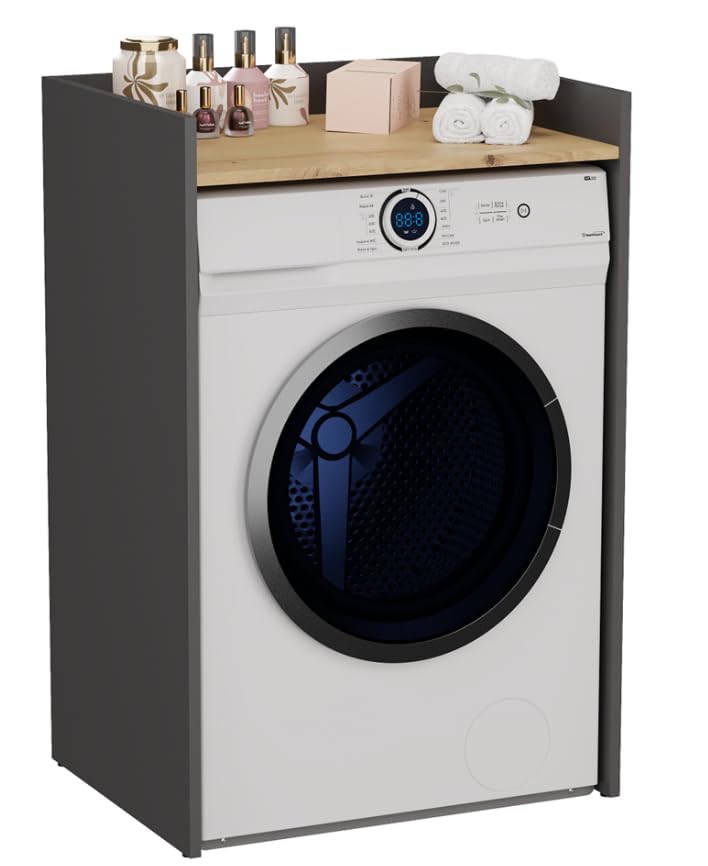Laundreezy Wasmachinekast voor droger en wasmachine, antraciet, praktische overbouwkast voor wasmachine, 67,5 x 200 x 67,5 cm (b x h x d