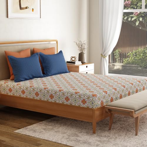 Image of Mytrident Bedsheet for Double Bed King Size |108 inch x 108 inch | Flourish Red | 120 TC Flatsheet with 2 Pillow Covers| 100% Cotton Bedsheet for King Size Bed | Everyday Collection
