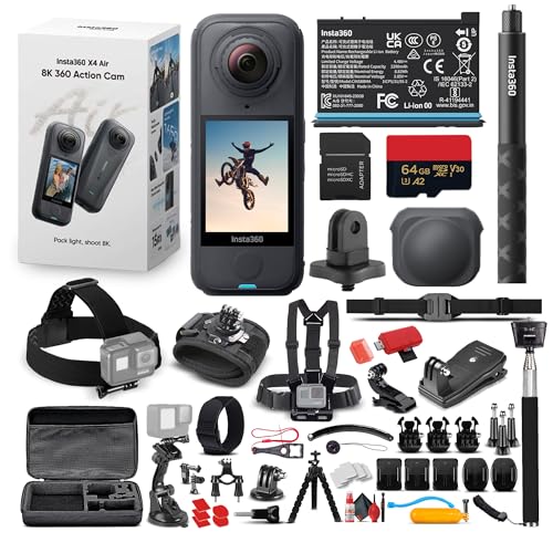 Image of Insta360 X4 Air 360 Action Camera Starter Bundle (Black) Lightweight Dual Lens Waterproof 8K | Stabilization System for Travel Cycling Vlogging Outdoor Sports(CINSAAFA-SE03) + 50-in-1 Kit + More
