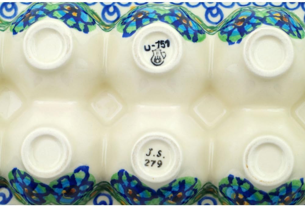 Polmedia Polish Pottery Egg Crate UNIKAT - Mardi Gras Pattern Handmade in Boleslawiec Poland by Ceramika Artystyczna + Certificate of Authenticity