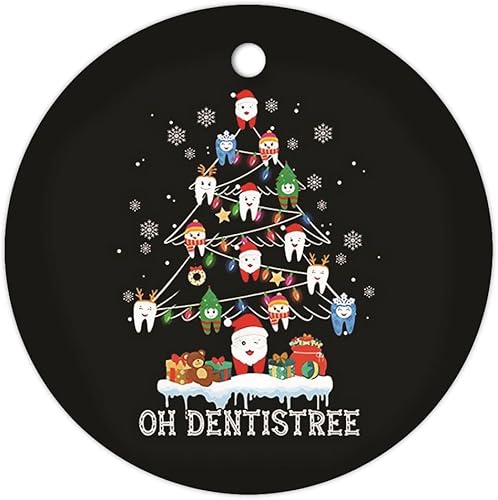 Decoración de árbol de Navidad de dentistas, divertido regalo de Navidad de higiene dental, adornos de cerámica, 3 pulgadas, impresión redonda de