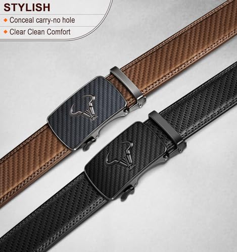 Image of BULLIANT Men belt 2Pack,Leather Ratchet Belt for Gift Men Dress Casual Jeans 1 3 /8 inch,Cut for Fit