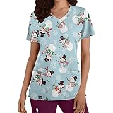 Damen Kurzarm V-Neck Krankenhaus Pflege Kasack Atmungsaktiv Nurse Kasack Bluse Arzt Uniform Krankenschwester Kleidung Weihnachten Motiv Bunt Krankenpfleger Uniformen Schlupfhemd Berufsbekleidung
