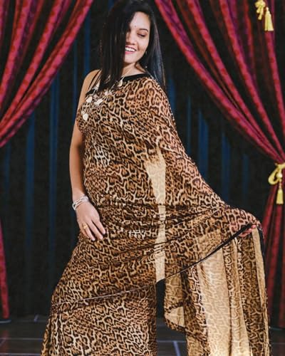 Image of Leopard Print Saree With Soft Fabric with Unstiched Blouse Peace(DYCC53 AMZ)