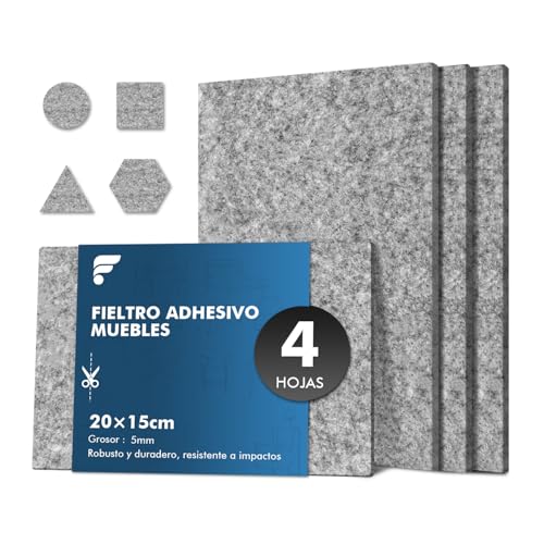 shinfly Fieltro Adhesivo Muebles 4 Piezas - 5 mm de Grosor 20 x 15 cm - Protectores para Patas de Mesa - Almohadillas Fieltro Protegerán Pisos de Madera contra Rasguños y Marcas, Gris