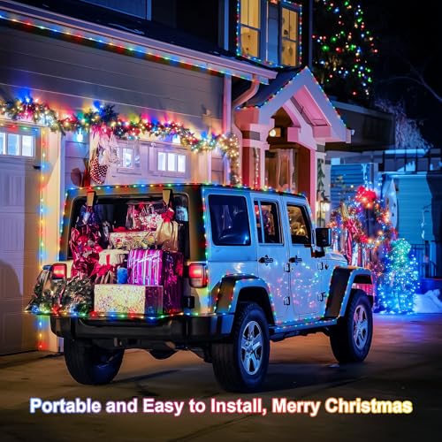 JMEXSUSS 2 Pack Battery Operated String Lights Outdoor, Total 200 LED 8 Modes Battery Powered Rope Lights with Remote &Timer, Christmas Light for Car Trampoline Tree Camping Garden Decor (Multicolor)