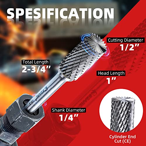 EZARC SB-5 Tungsten Carbide Burr with 1/4”Shank, Double Cut Rotary File Cylinder End Cut - Image 4