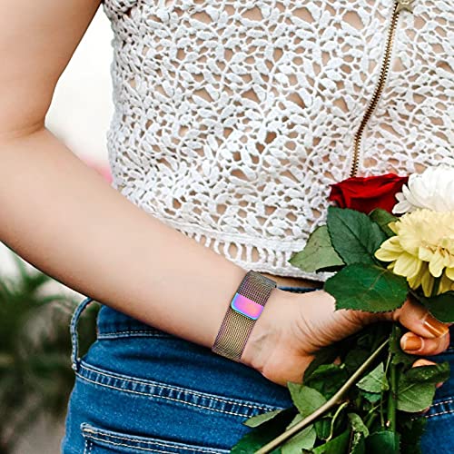 Image of Amzpas Bands Compatible with Fitbit Versa 3 Fitbit Sense, Breathable Stainless Steel Loop Mesh Magnetic Adjustable Wristband for Fitbit Versa 3 / Sense for Women and Men