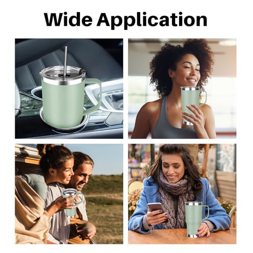 Image of 20 oz Tumbler with Handle, Stainless Steel Insulated Tumbler with Lid and Straw, Double Wall Vacuum Coffee Mug Tumbler, Insulated Coffee Thermal Cup for Cold and Hot (Matcha)
