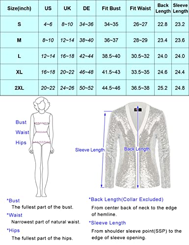 Women Long Sleeve Sequins Open Front Cardigan Button Down Shrug Jackets(Black,M) #TOP5