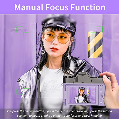 Vlogging Camera For Youtube, 4K 48Mp Digital Cameras For Photography With Wifi, 16X Digital Zoom Manual Focus 52Mm Wide-Angle Lens & Macro Lens, 32G Micro Card And 2 Batteries (Purple) #TOP4