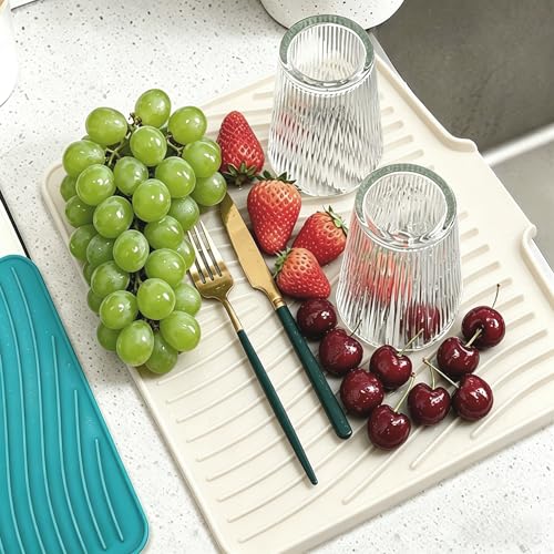 Image of EBIGIC Silicone Dish Drying Mat,19.7 inch*17 inchDish Drying Pad ,Kitchen Accessories,with Built-In and Non-Slip Drain,Easy Clean, Fit for Kitchen, Bar, RV, Refrigerator and Drawer Liner, Off White