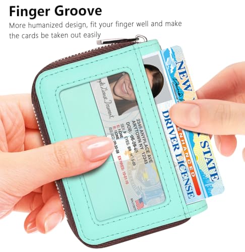 Image of FurArt Zipper Wallet Women, RFID Blocking Credit Card Wallet, Business Card Holder, Compact Size KeyChain Wallet, Lake Blue, small, Classic