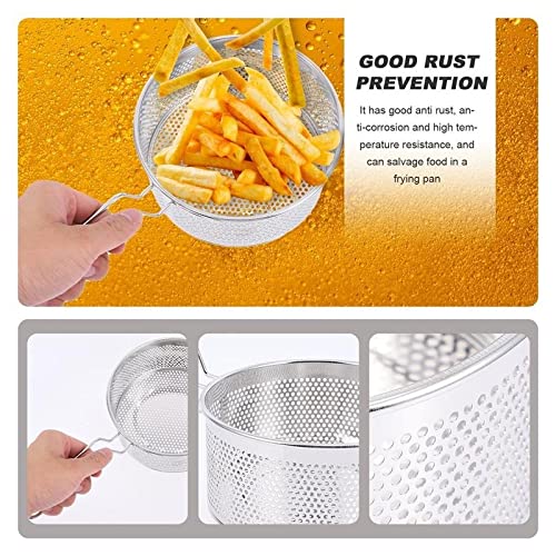 MyrRhe Cestino per Patatine Fritte in Acciaio Inossidabile - Cestello per frittura Durevole con Cucchiaio per Spaghetti - Strumento da Cucina per Patatine croccanti - Argento, 27x12 cm