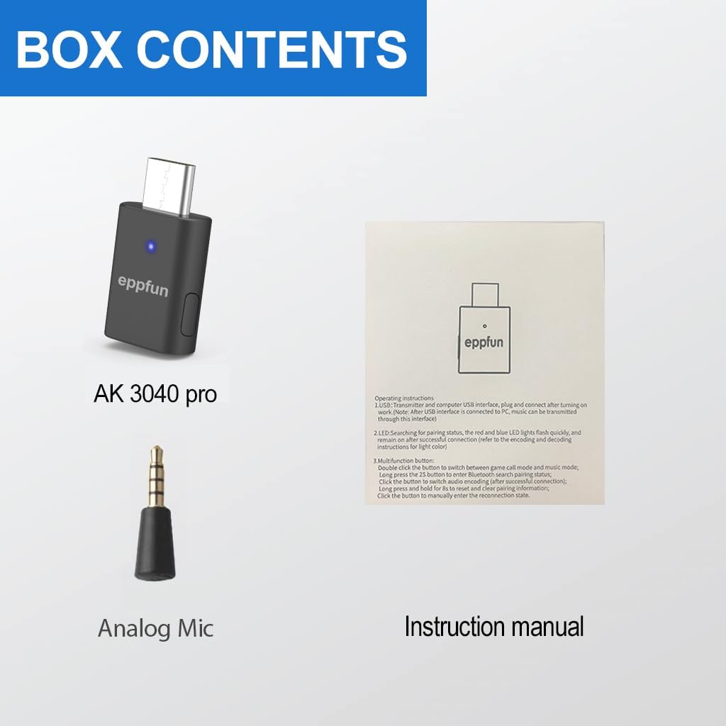 eppfun USB C Bluetooth Adapter for ps5/PS4, Dual Connection Wireless Audio Adapter Low Latency Dongle with 3.5 mm Analog Mic for PC, Mac, Phone - Image 7