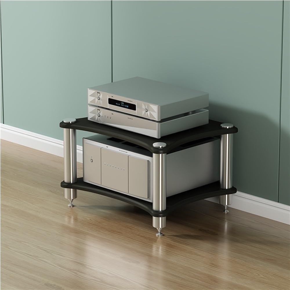 Audio Rack, Stereo Cabinet for Record Player, AV Media Stand with Metal Frame, Media Audio Tower Cabinet for DVD Players, Corner Entertainment Center(Black,2-Tier)