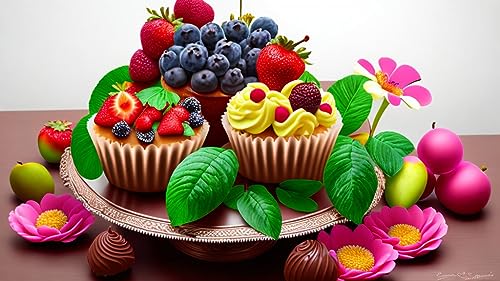 Poster sur toile cupcake chocolat fruits fleurs sans cadre 58x90cm