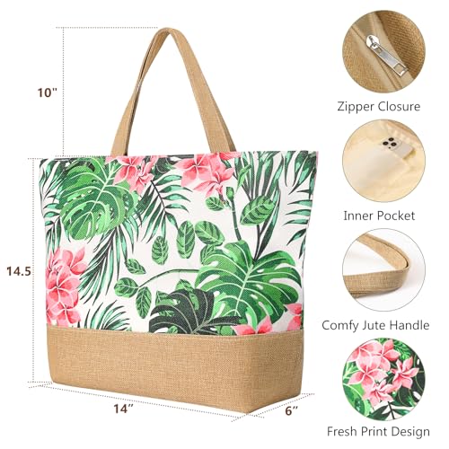 Image of Trifabricy Beach Bag for Women, Large Beach Tote Bags with Zipper, Woven Straw Tote Waterproof, Swim Gym Shopping Travel Bag