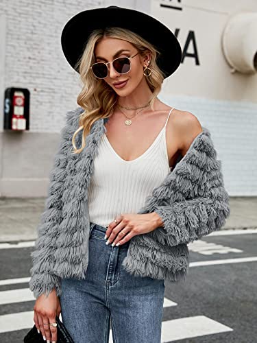 Inorin Womens Fall Open Front Cardigan Faux Fur Coat Vintage Parka Shaggy Jacket Warm Coat Tops4