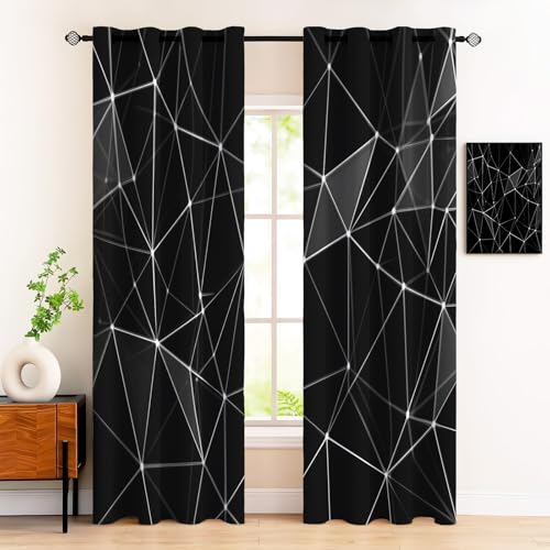 Rideau occultant géométrique noir isolant pour chambre et salon lot de 2
