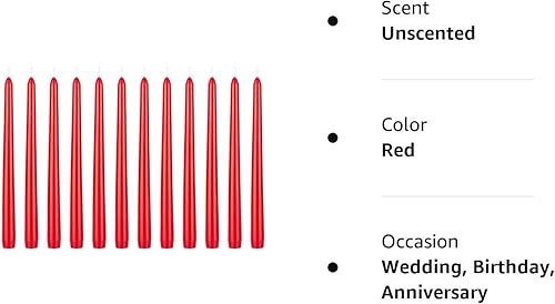 Miniatura 4 de Mega Candles 12 velas cónicas rojas sin perfume, velas de cera vertida a mano de 10 x 78 pulgadas, decoración del hogar, recepciones de boda, baby