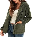 Women's Fleece Button Hoodie Shirts Coats Winter Warm Sherpa Jacket Army Green L