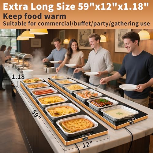 Image of Electric Warming Tray,Extralong 59 inchx12 inch,Tempered Glass Warming Mat for Food | Keep Food Warm,Food Warmers For Parties Buffet Daily Gatherings,Temperature Adjustable,With Thermostat,Full Surface Heating