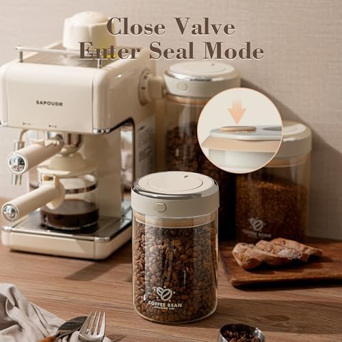 Coffee Bean Storage Container with One-way Valve Airtight Lid Date Tracker for Coffee and More Food Fresh and Storage, Clear Borosilicate Glass Coffee Canister(1.2 Qt - 13.1 OZ) - Thumbnail 3