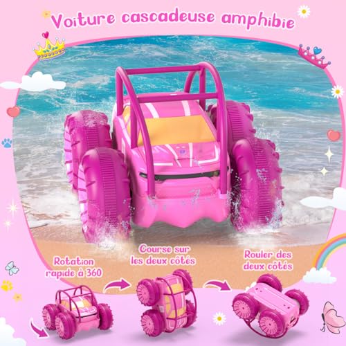 Miniatura 5 de Maxtronic Coche Teledirigido Para Niñas, Carga Directa Monster Truck Anfibio Con Luz Led, 4wd Impermeable Interior Al Aire Libre Rc Juguete De Playa De La Piscina, Los Niños De 3 4 5 6 7 8 9 Años