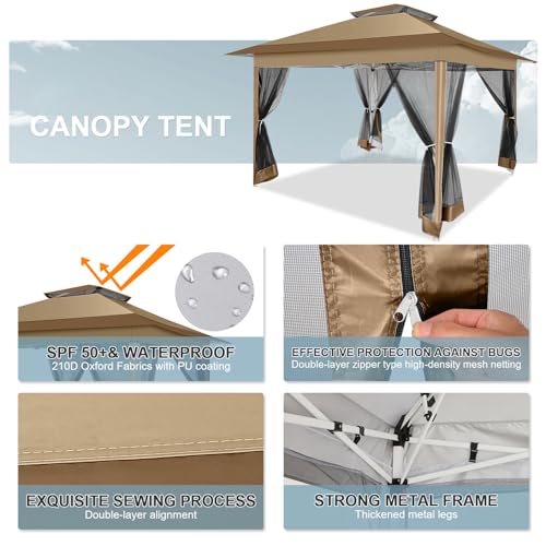 Image of COBIZI 12x12 Pop up Gazebo on Clearance Canopy Tent, carpas para Patio, Outdoor Canopy with Portable Carrying Bag for Vendor, Outdoor Patio Gazebo for Garden, Backyard,Beach, Brown