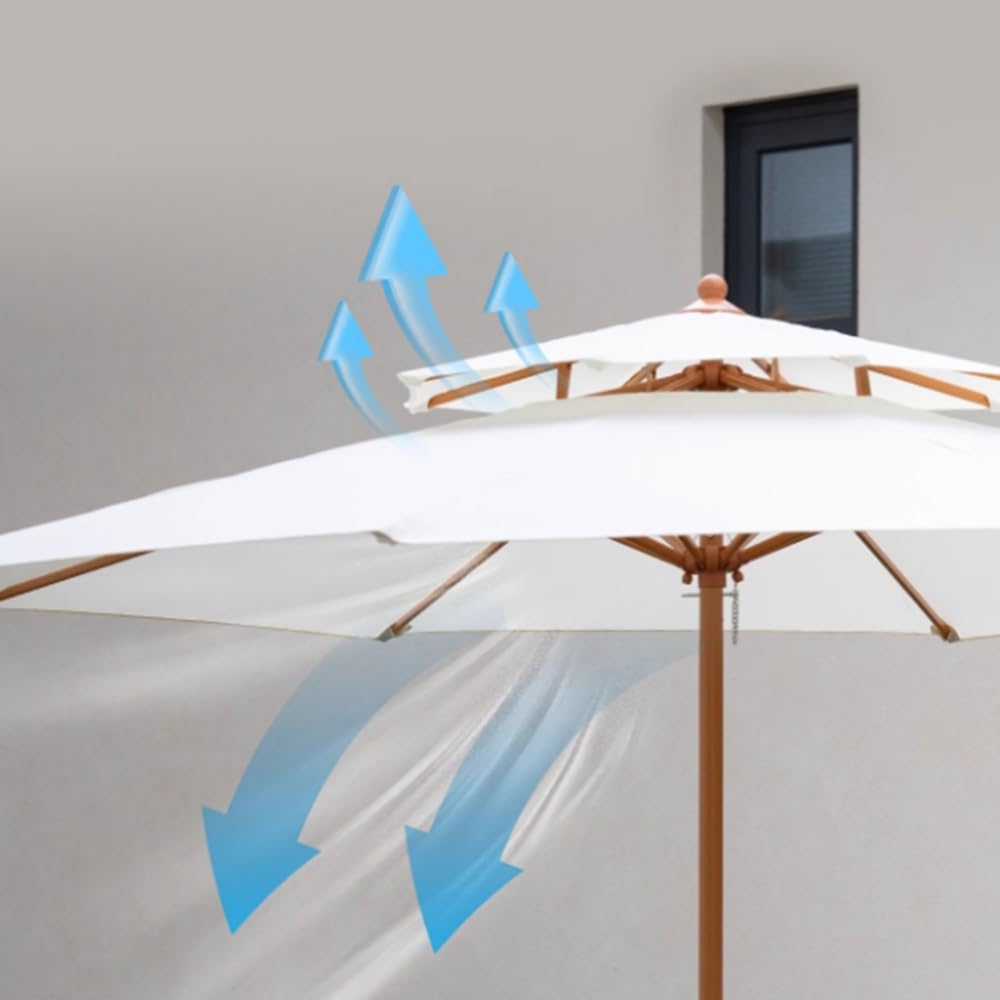 Ombrellone Da Esterno Impermeabile Ombrello Da Patio Doppio Tetto | 270cm Ombrellone Da Giardino Con Manovella In Legno Ombrellone Da Balcone Palo In Acciaio