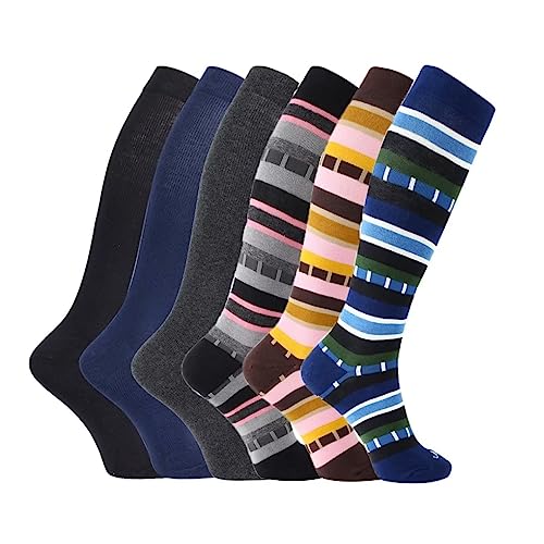 ja vie Textured Stripe Sport Compression Socks Cotton Knee High for Women & Men Running, Pregnancy, Flight Travel (15-20mmHg)