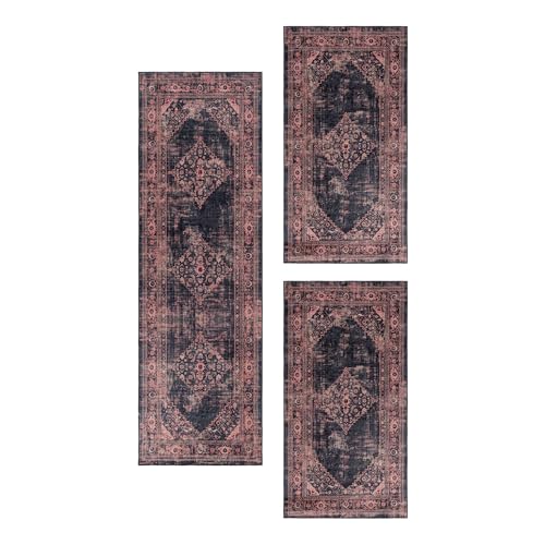 Carpetsale24 Bettumrandung Schlafzimmer 3 teilig Orientteppich Rot Bettvorleger Schlafzimmer Bettset: 2 St. 80x150 cm | 1 St. 80x250 cm - Flachgewebe Waschbarer Teppich Läufer Set Baumwollrücken