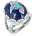 American West Sterling Silver Women's Ring Blue Turquoise and Gold Mother of Pearl Gemstone Hummingbird Design Size 8