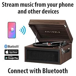 Victrola Liberty – Bluetooth Record Player – 5-in-1 Turntable with Vinyl Stream, FM Radio, USB Playback, Built-in Speakers, Use as Stand or Tabletop Player (Espresso) - Les Beatles, Paul McCartney, John Lennon, RIngo Starr, George Harrison Victrola Liberty – Bluetooth Record Player – 5-in-1 Turntable with Vinyl Stream, FM Radio, USB Playback, Built-in Speakers, Use as Stand or Tabletop Player (Espresso) – Image 2